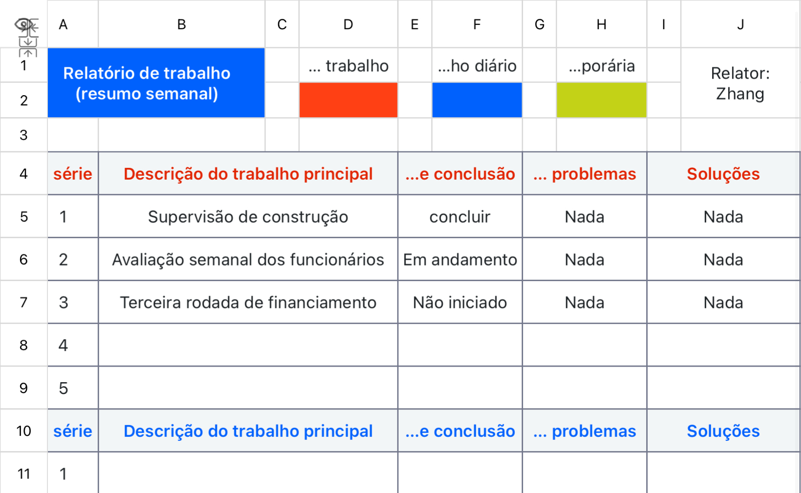 Relatório de trabalho (resumo semanal)